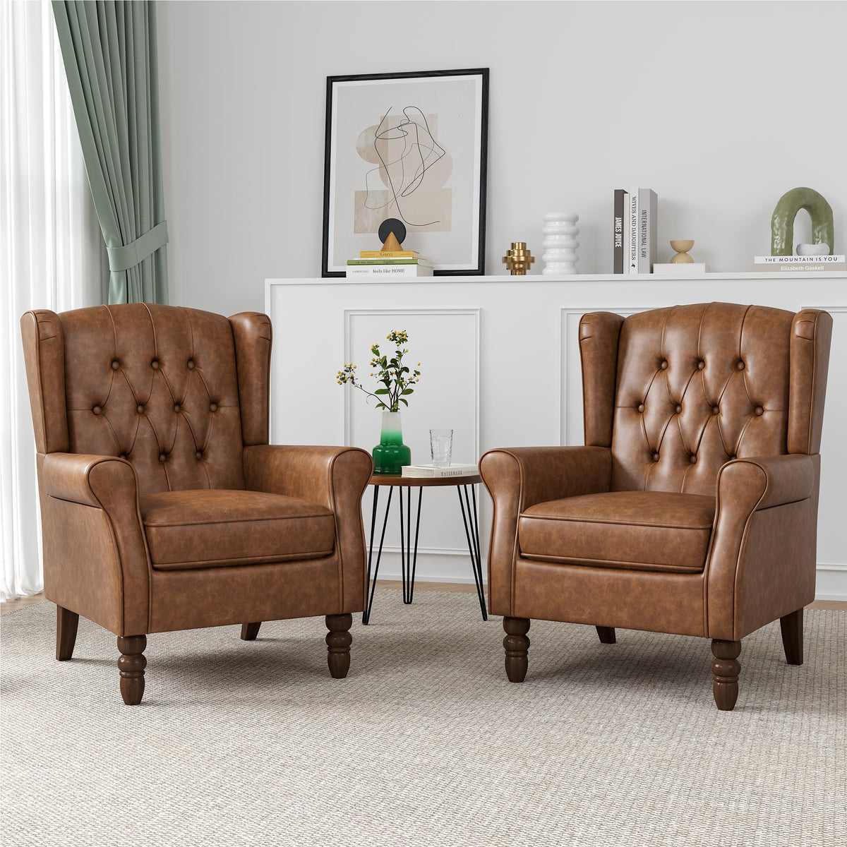 Qatiby Tufted Wingback Accent Chair, High Back Armchair for Living Room