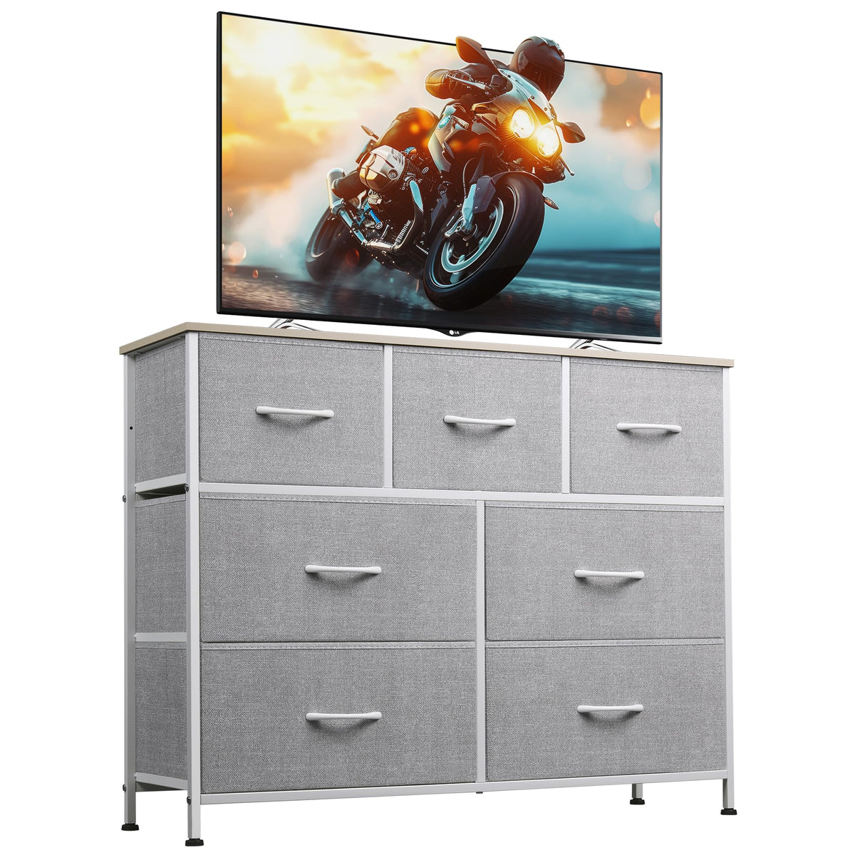 WLIVE 7-Drawer Fabric Storage Dresser with Wood Top