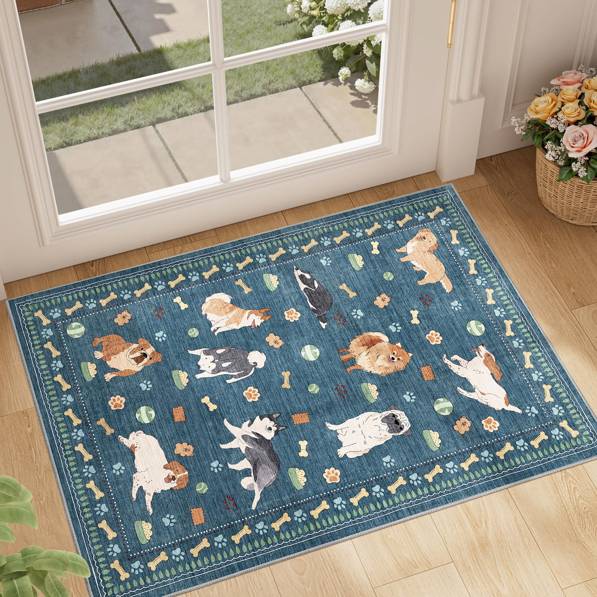 DUKINO Black Floral Area Rug for Modern Home Decor