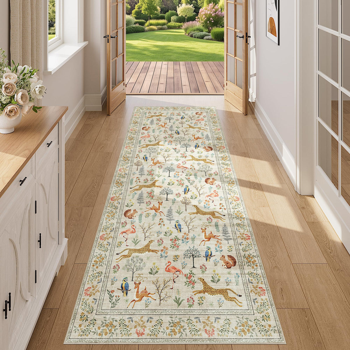 DUKINO Black Floral Area Rug for Modern Home Decor