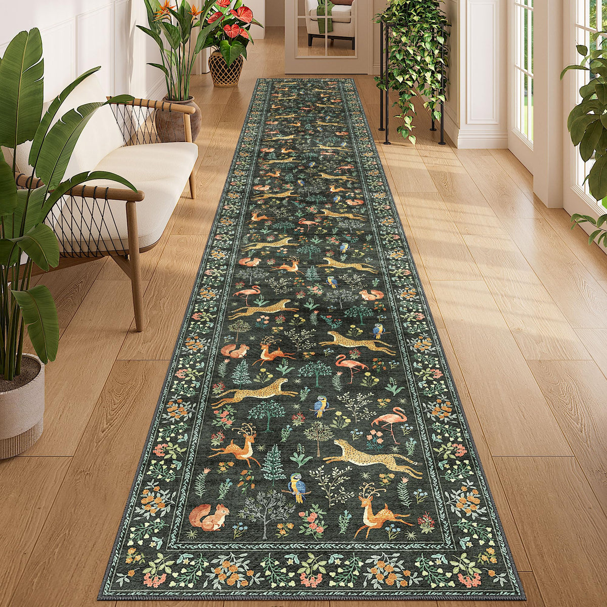 DUKINO Black Floral Area Rug for Modern Home Decor