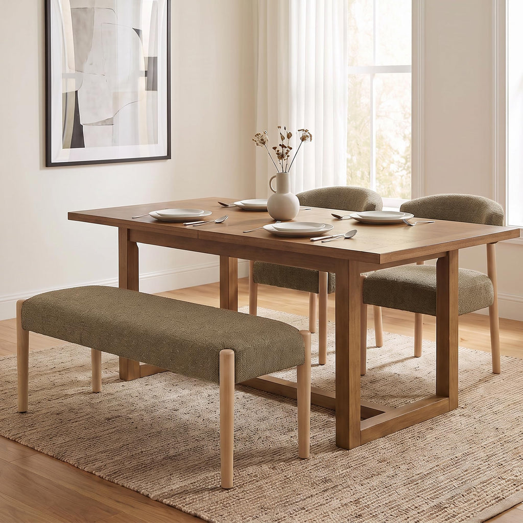 VKNOW Upholstered Dining Chairs, Set of 4 with Bench