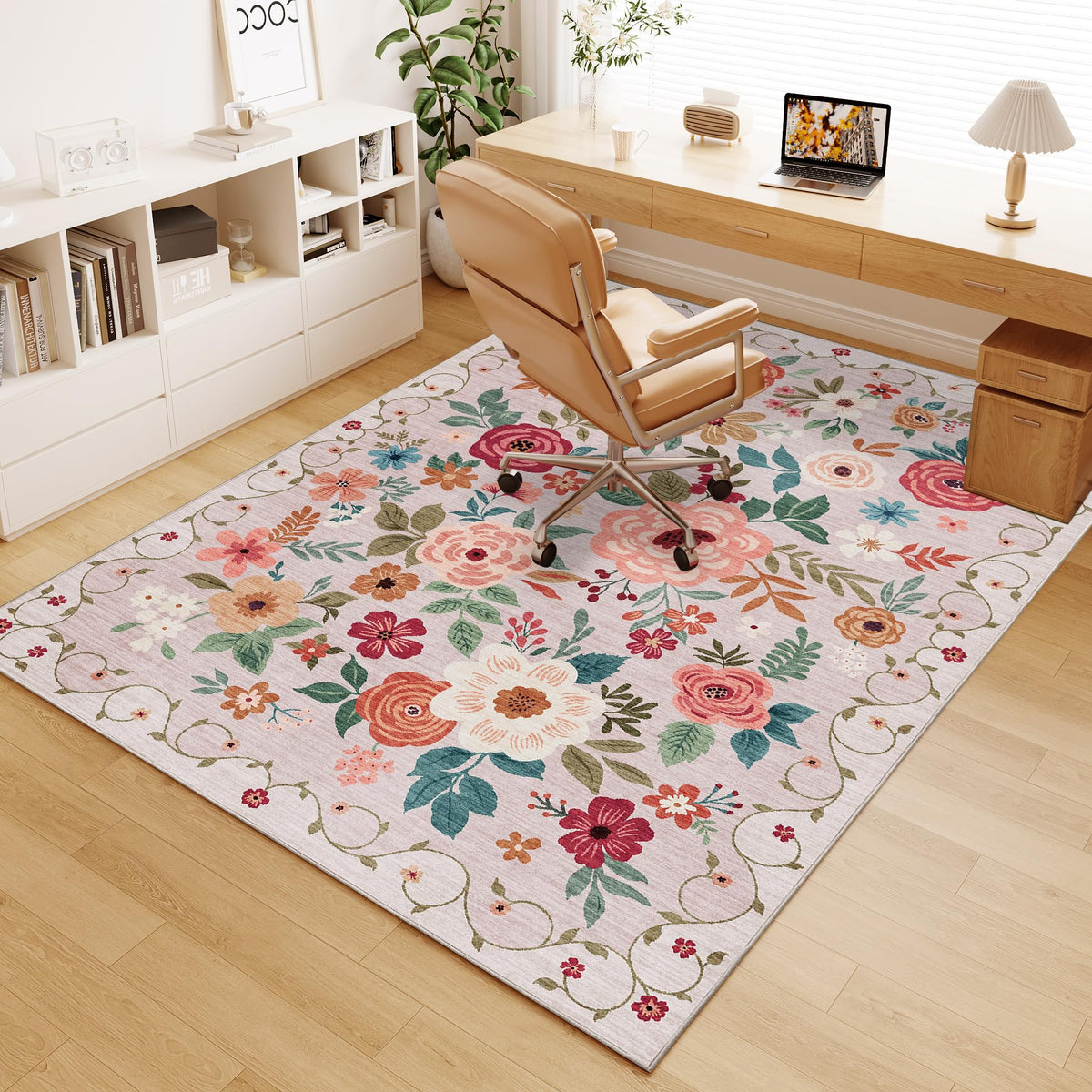 DUKINO Black Floral Area Rug for Modern Home Decor