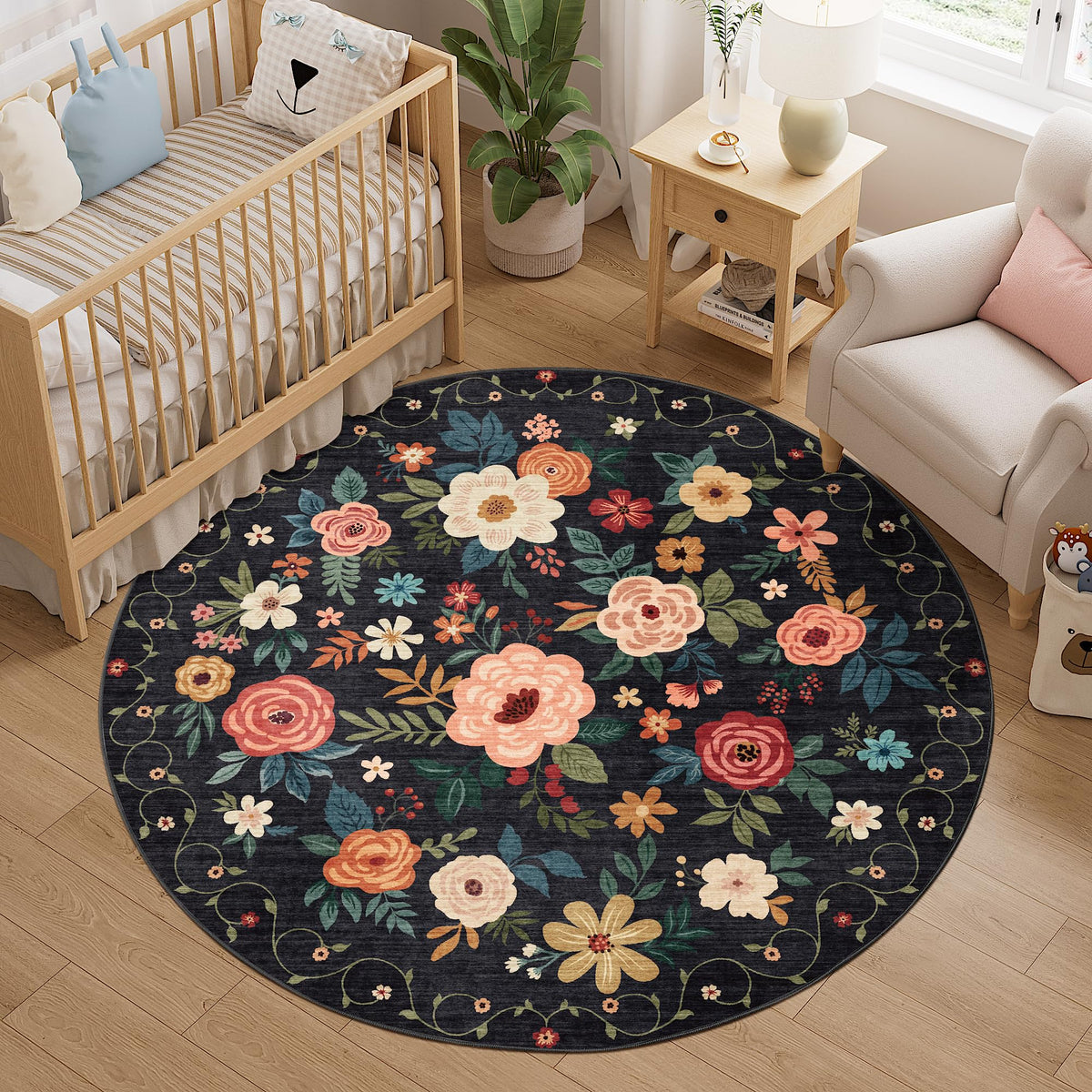 DUKINO Black Floral Area Rug for Modern Home Decor
