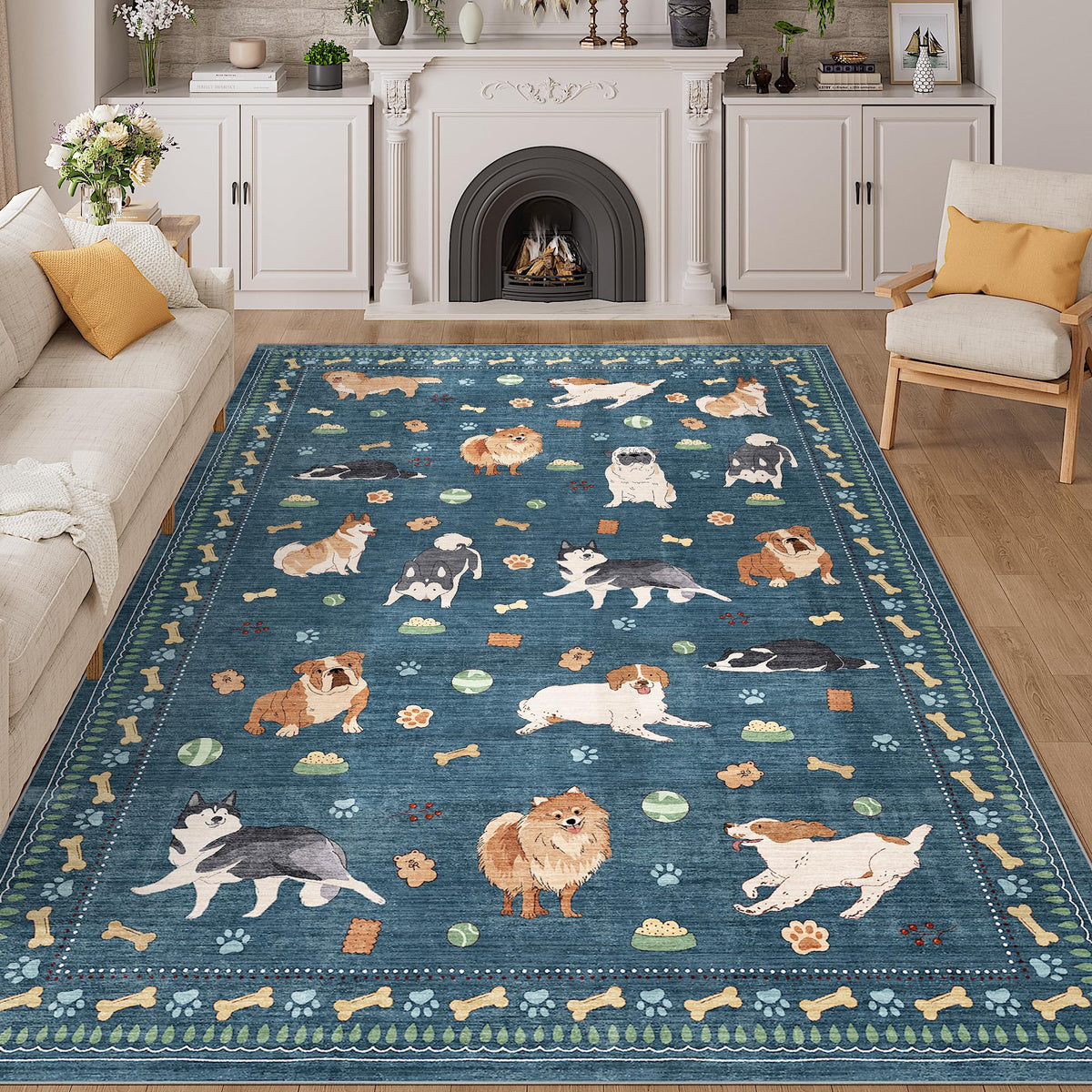DUKINO Black Floral Area Rug for Modern Home Decor