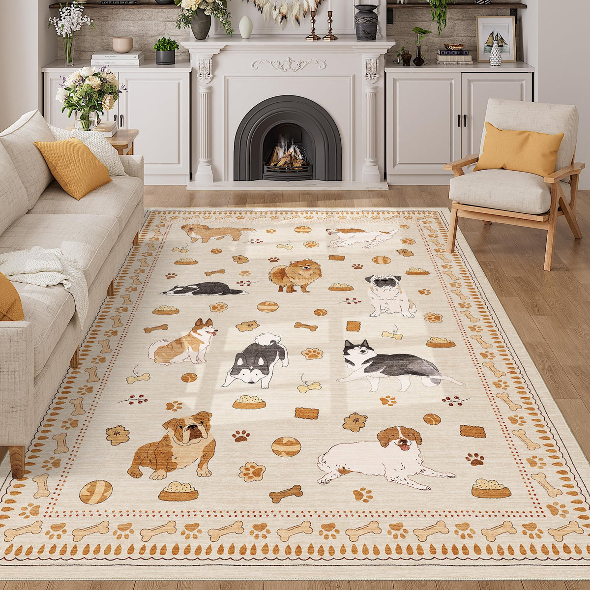 DUKINO Black Floral Area Rug for Modern Home Decor