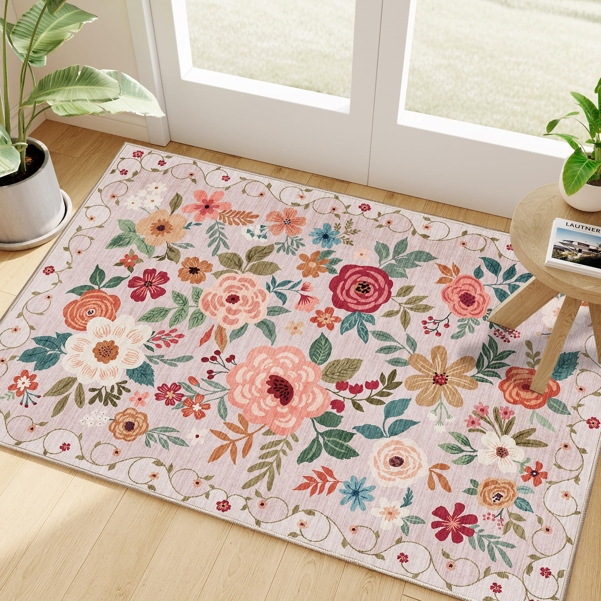 DUKINO Black Floral Area Rug for Modern Home Decor