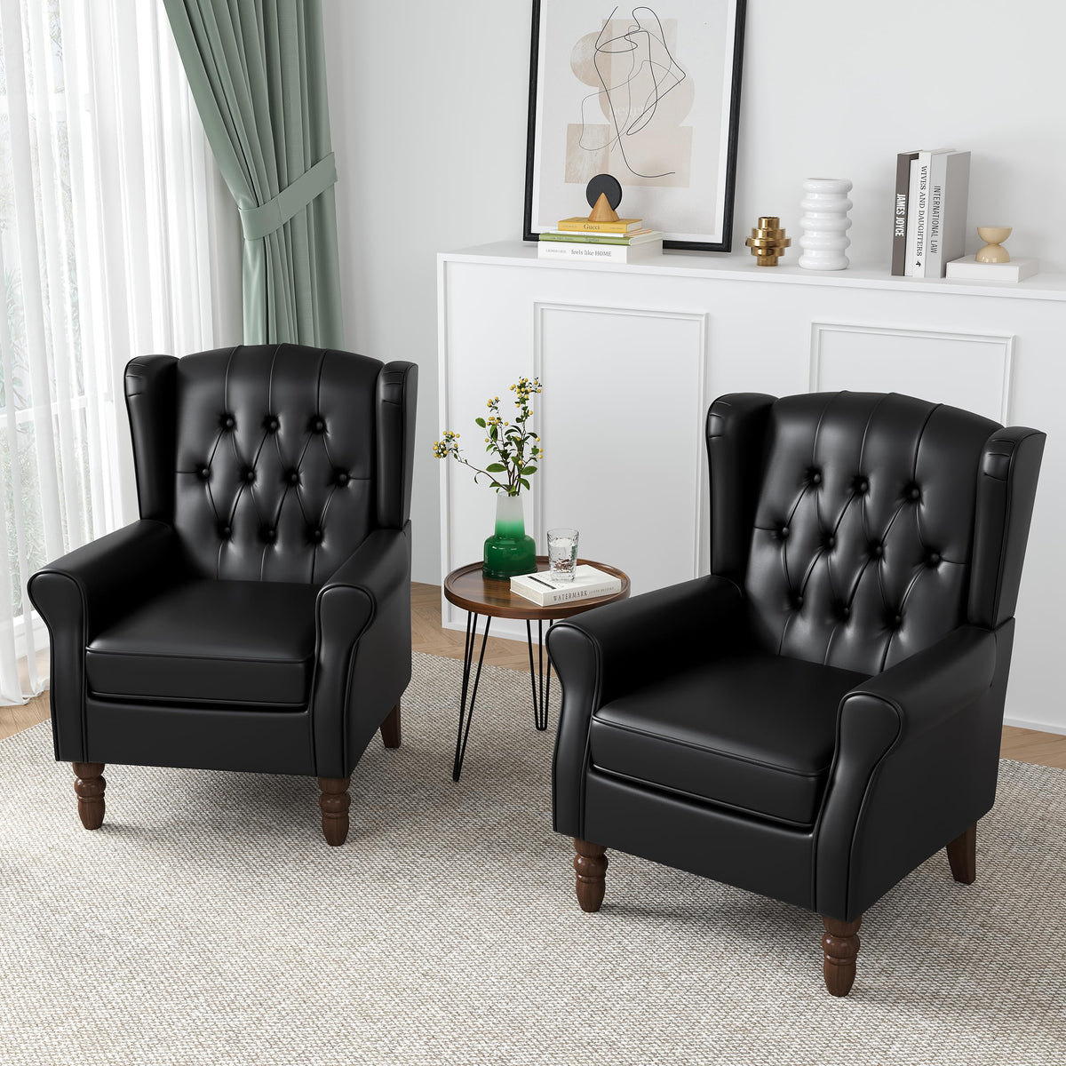 Qatiby Tufted Wingback Accent Chair, High Back Armchair for Living Room