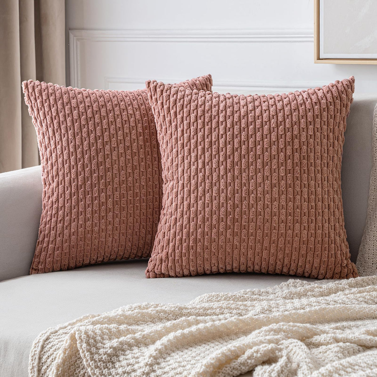 MIULEE Striped Corduroy Throw Pillow Covers, Set of 2
