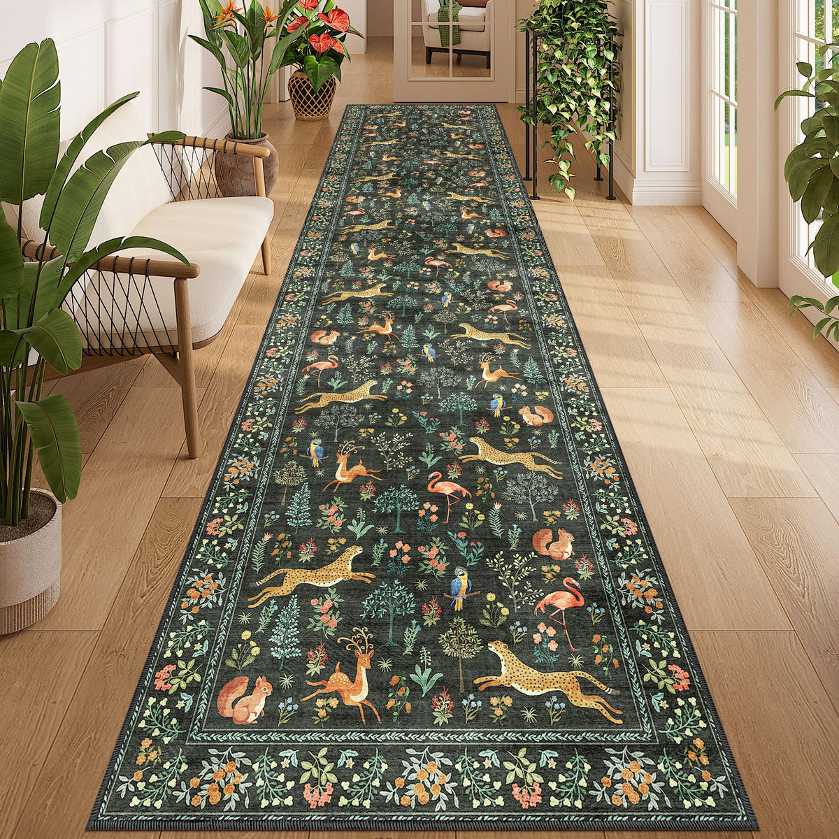 DUKINO Black Floral Area Rug for Modern Home Decor