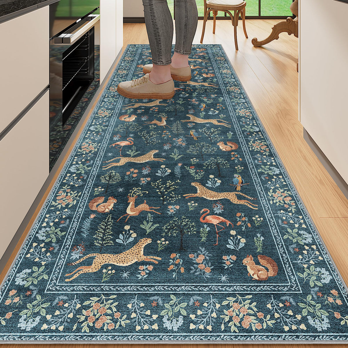 DUKINO Black Floral Area Rug for Modern Home Decor