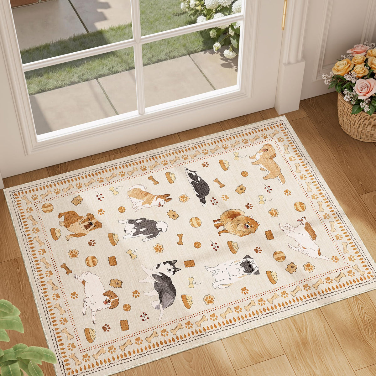DUKINO Black Floral Area Rug for Modern Home Decor