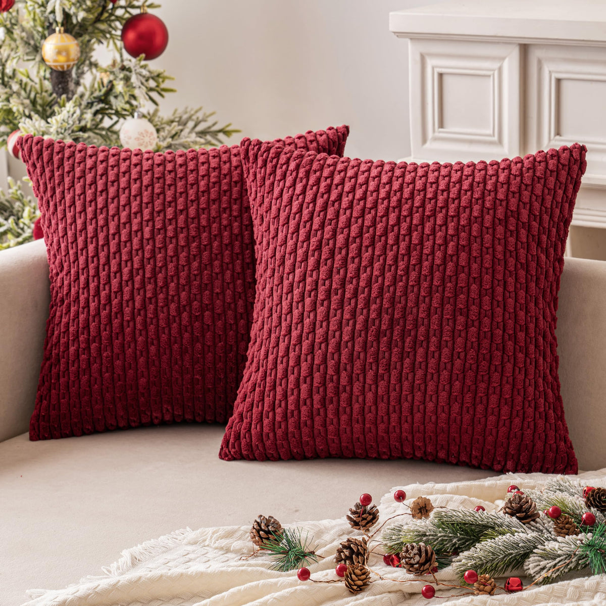 MIULEE Striped Corduroy Throw Pillow Covers, Set of 2