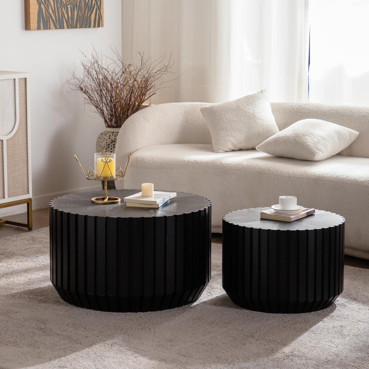 Dorivibe Round Wooden Nesting Coffee Tables, Set of 2