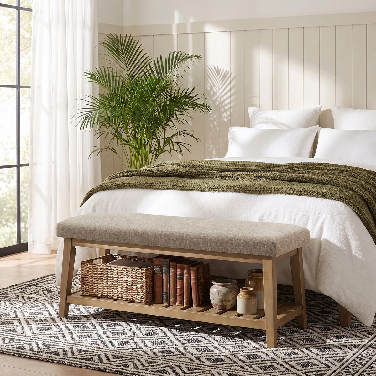 Upholstered Entryway Shoe Bench for Bedroom & Hallway