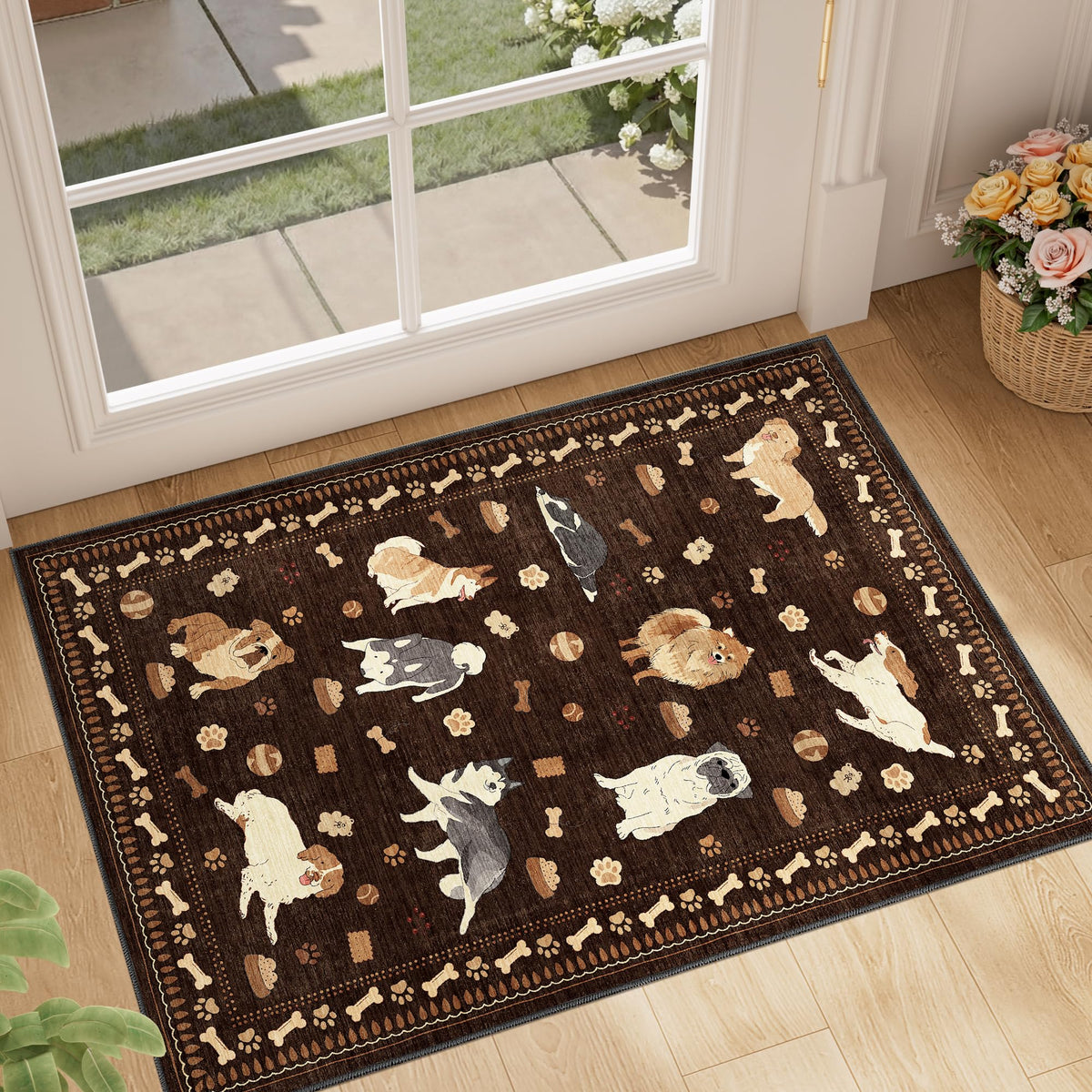 DUKINO Black Floral Area Rug for Modern Home Decor