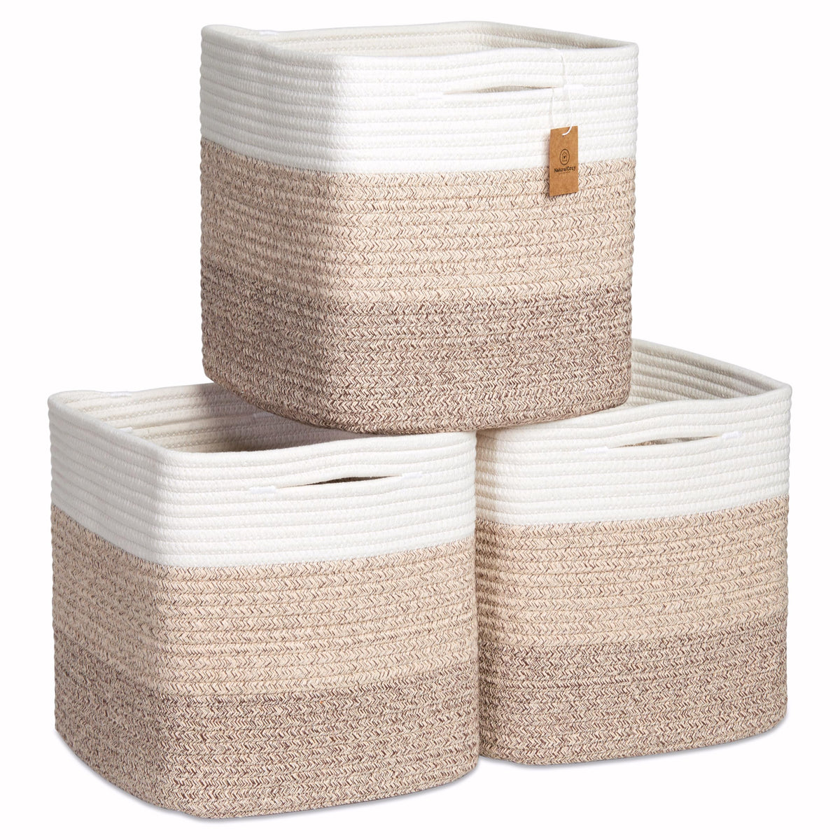 NaturalCozy 11-Inch Cube Rope Storage Baskets, 3-Pack