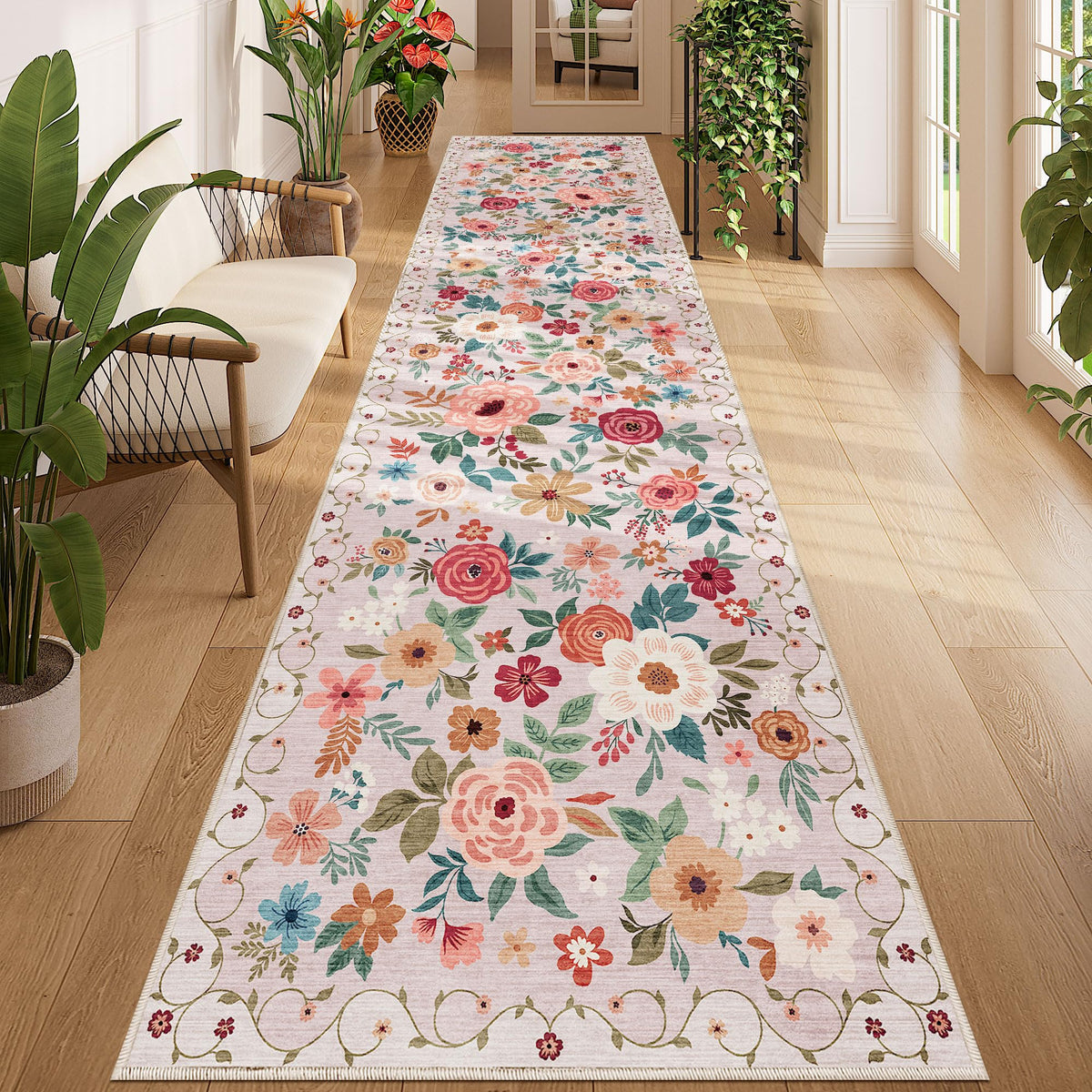 DUKINO Black Floral Area Rug for Modern Home Decor