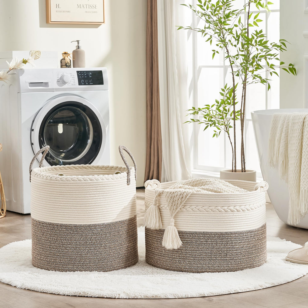 KAKAMAY 20 x 13-Inch Woven Cotton Rope Storage Basket