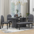 6-Piece Grey Faux Marble Dining Set with Chairs & Bench