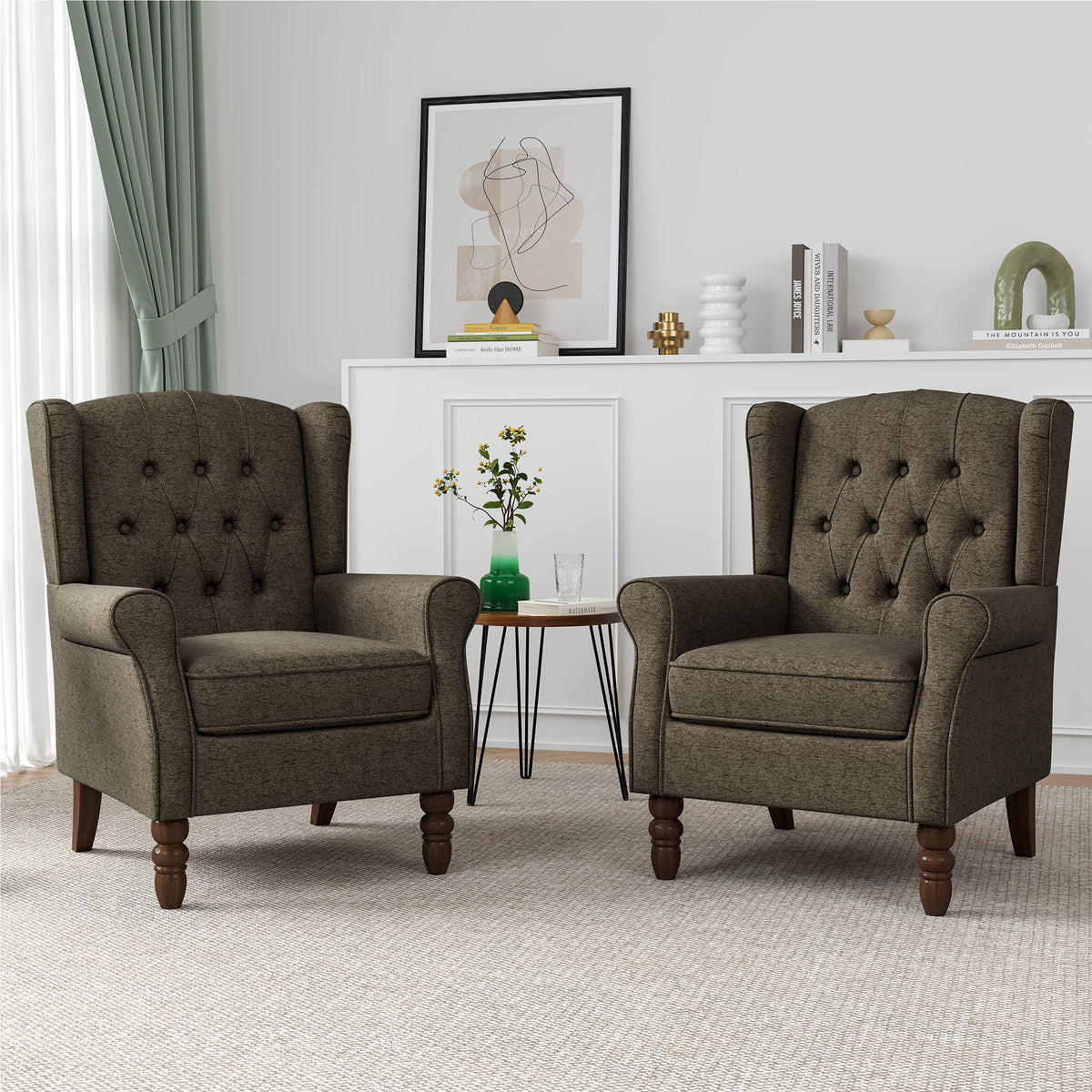 Qatiby Tufted Wingback Accent Chair, High Back Armchair for Living Room