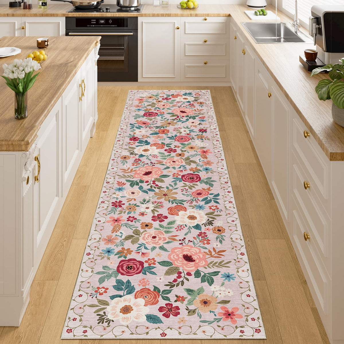 DUKINO Black Floral Area Rug for Modern Home Decor