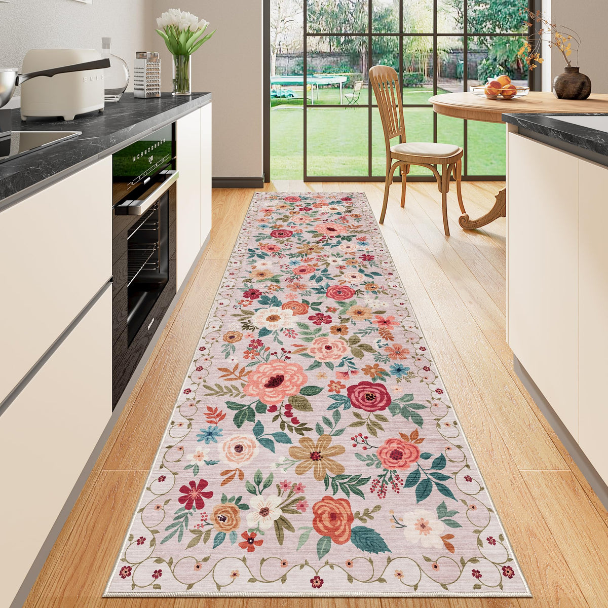DUKINO Black Floral Area Rug for Modern Home Decor