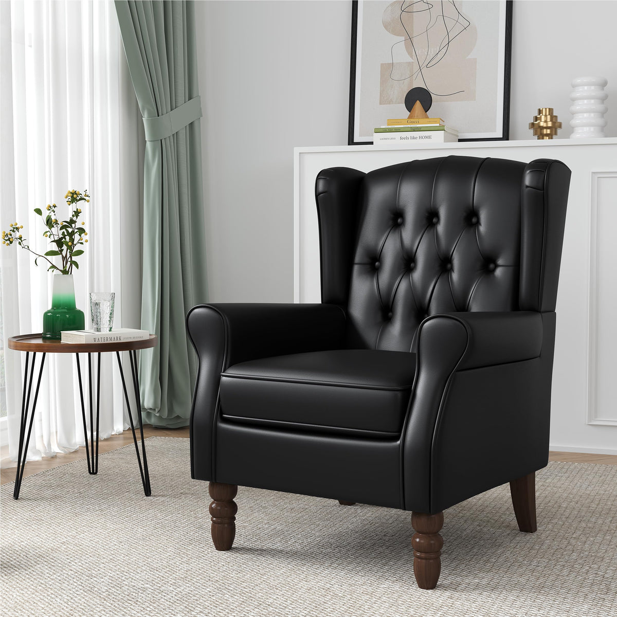Qatiby Tufted Wingback Accent Chair, High Back Armchair for Living Room