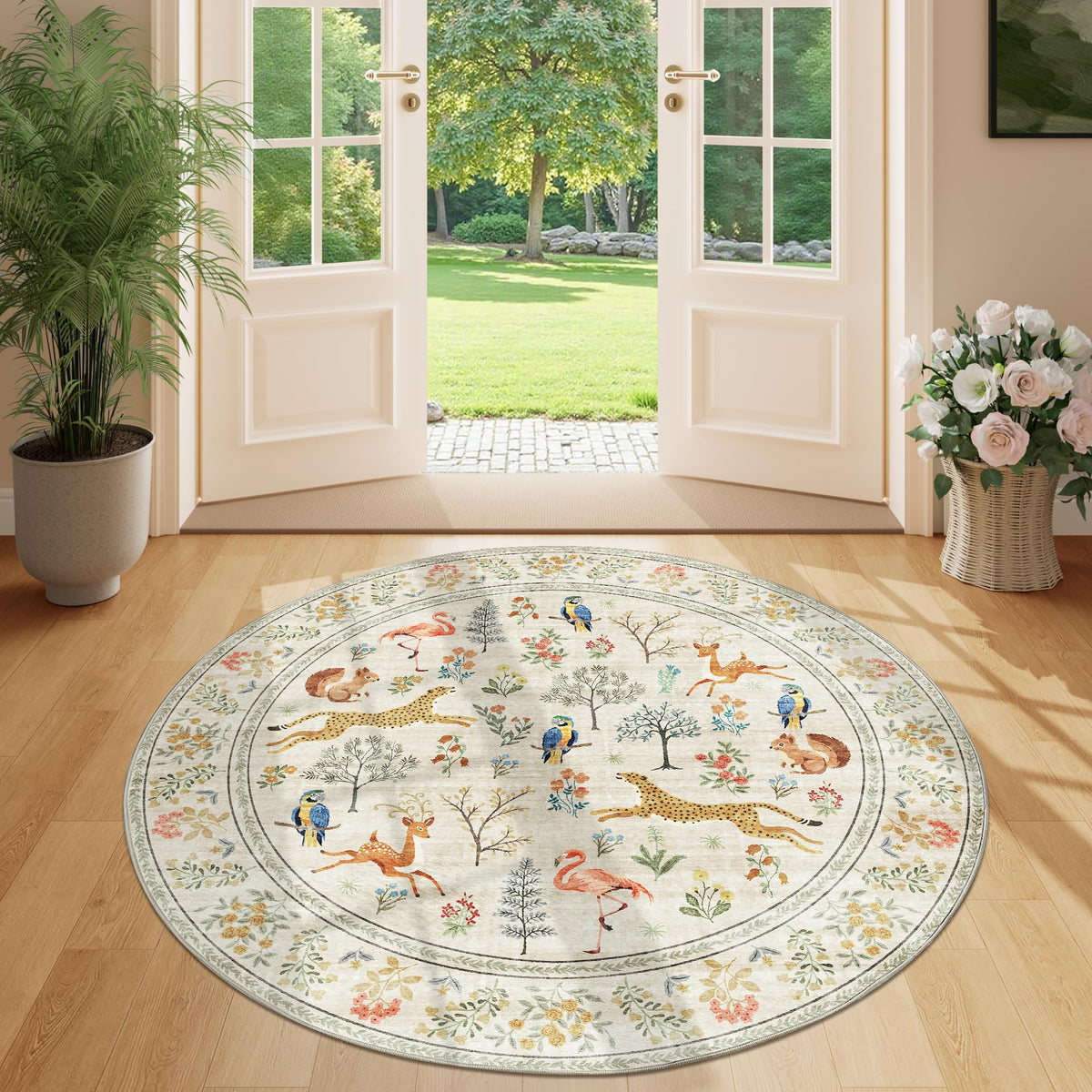 DUKINO Black Floral Area Rug for Modern Home Decor