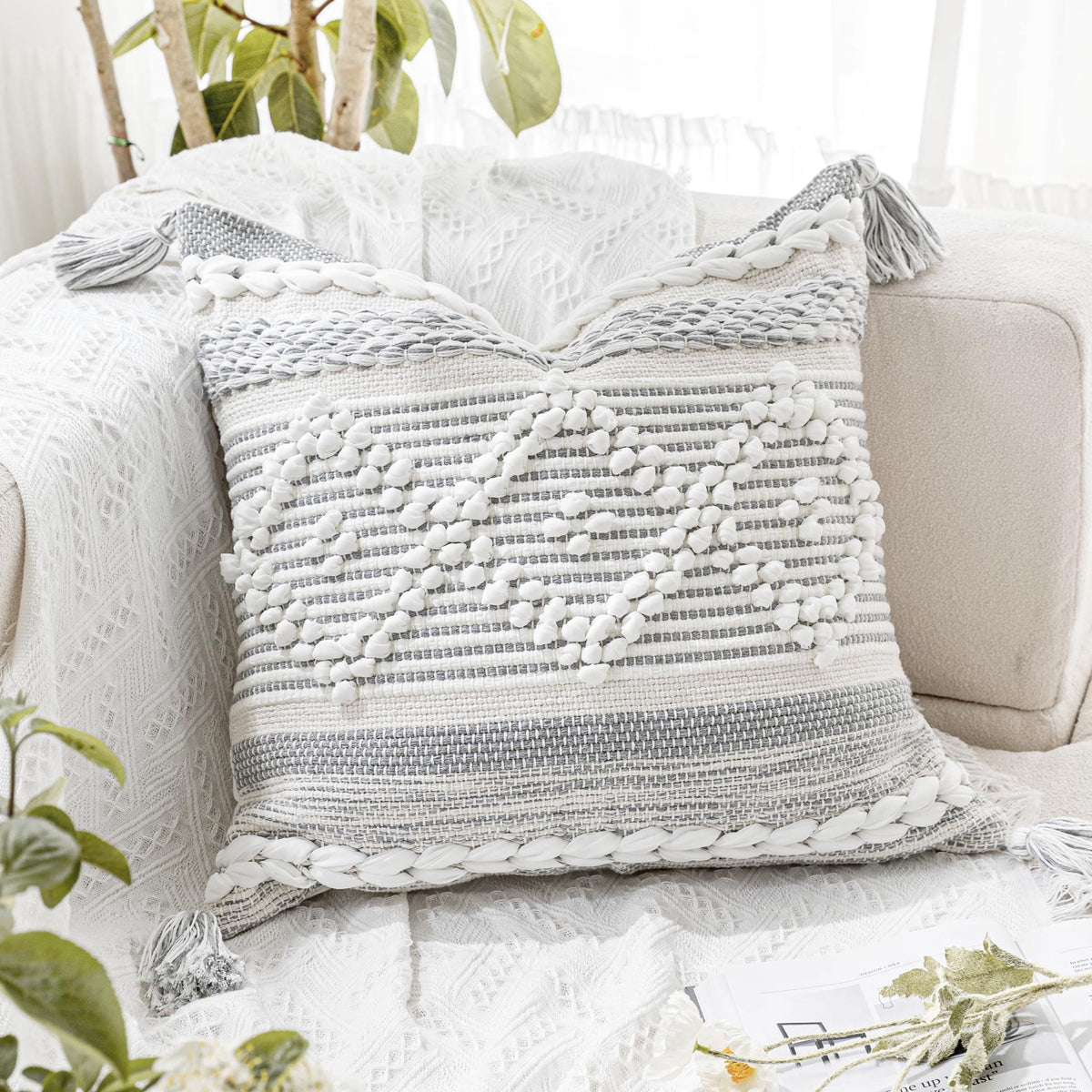BlissBlush Boho Decorative Throw Pillow Cover for Sofa