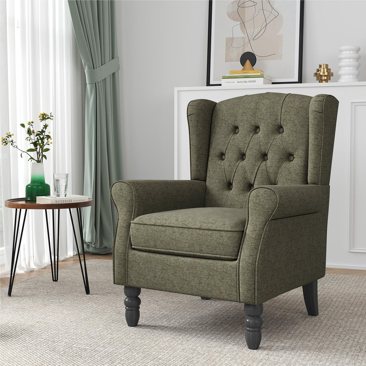 Qatiby Tufted Wingback Accent Chair, High Back Armchair for Living Room
