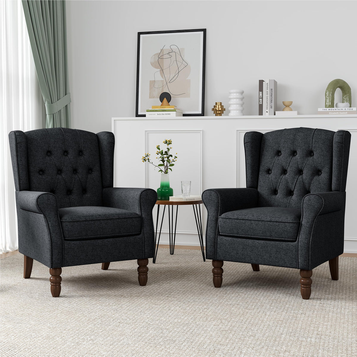 Qatiby Tufted Wingback Accent Chair, High Back Armchair for Living Room