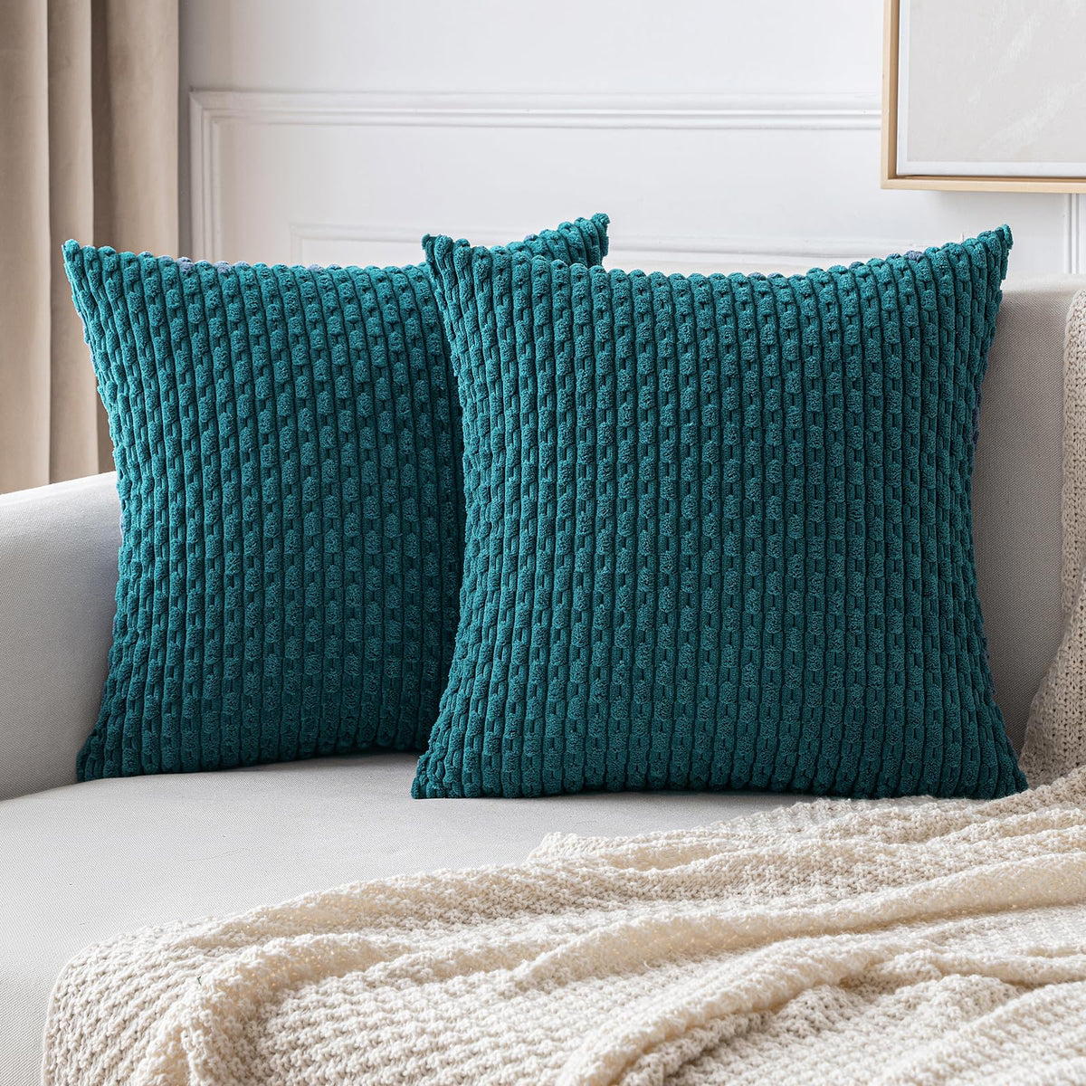 MIULEE Striped Corduroy Throw Pillow Covers, Set of 2