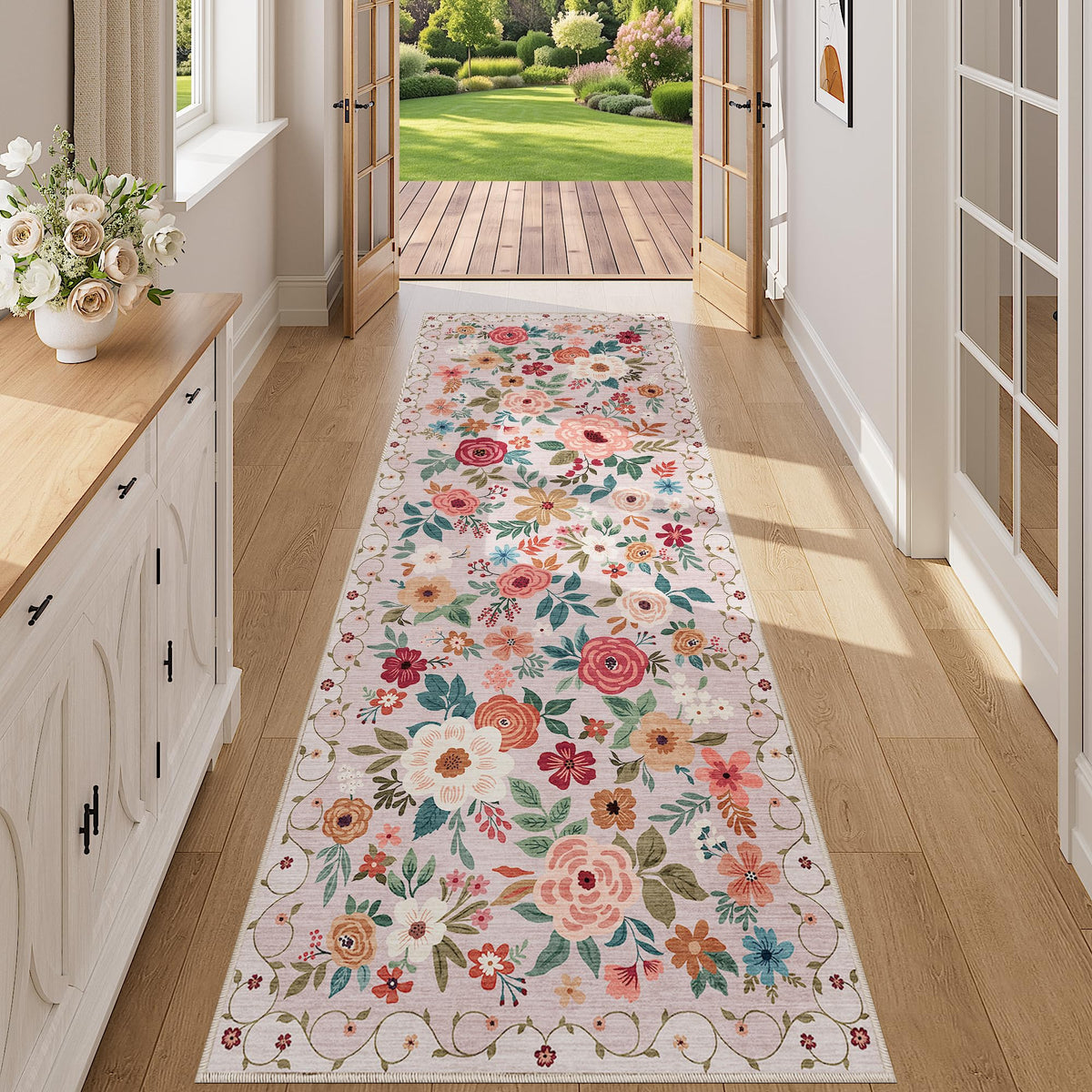 DUKINO Black Floral Area Rug for Modern Home Decor