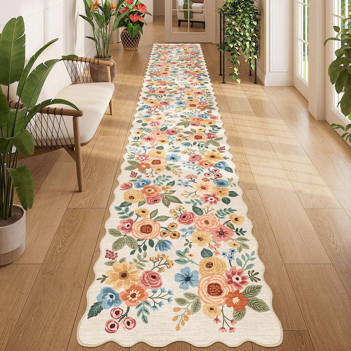 DUKINO Black Floral Area Rug for Modern Home Decor