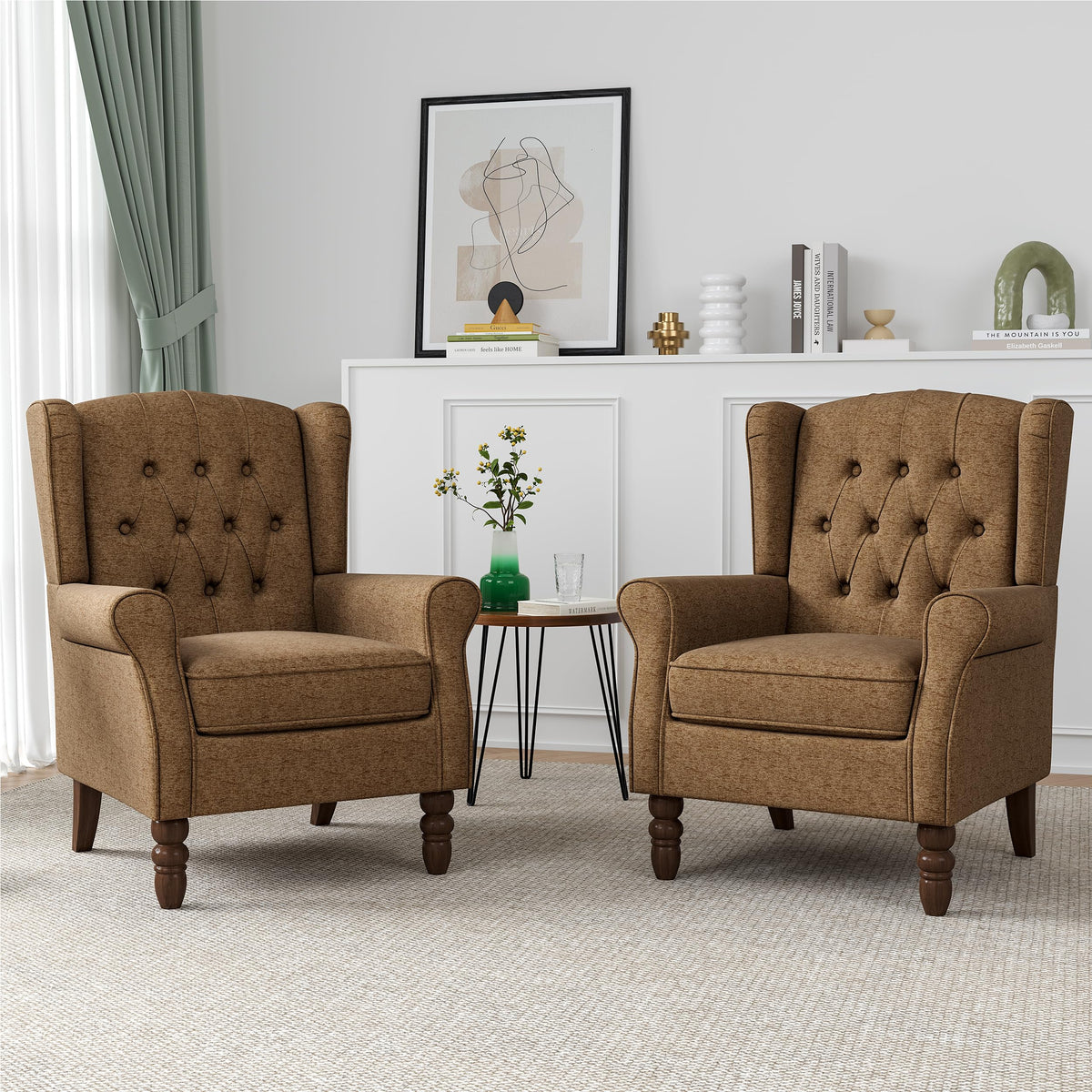 Qatiby Tufted Wingback Accent Chair, High Back Armchair for Living Room