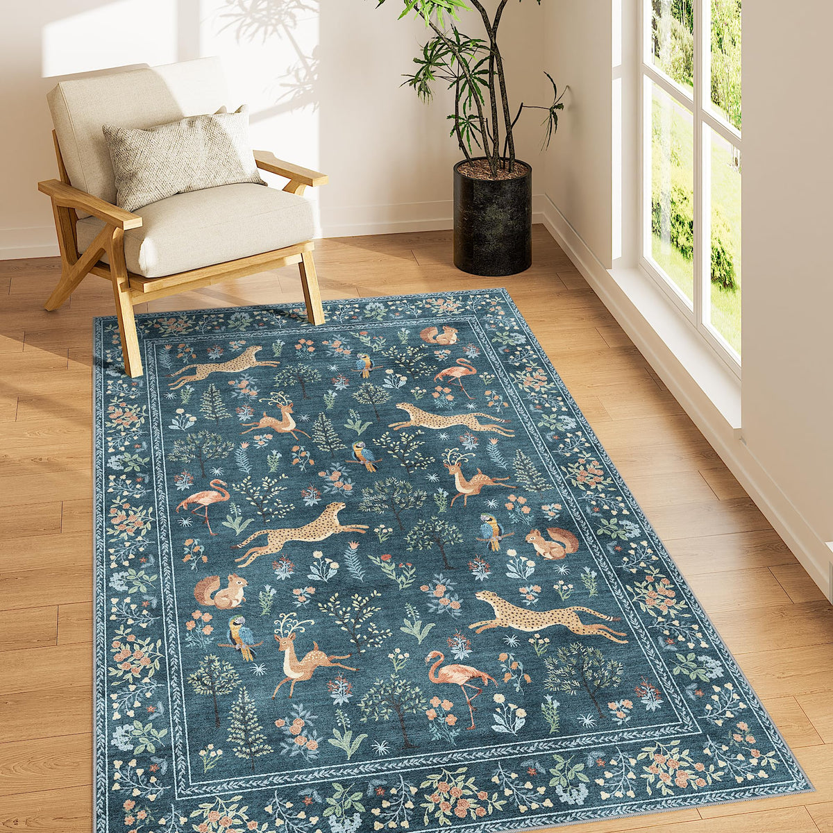 DUKINO Black Floral Area Rug for Modern Home Decor