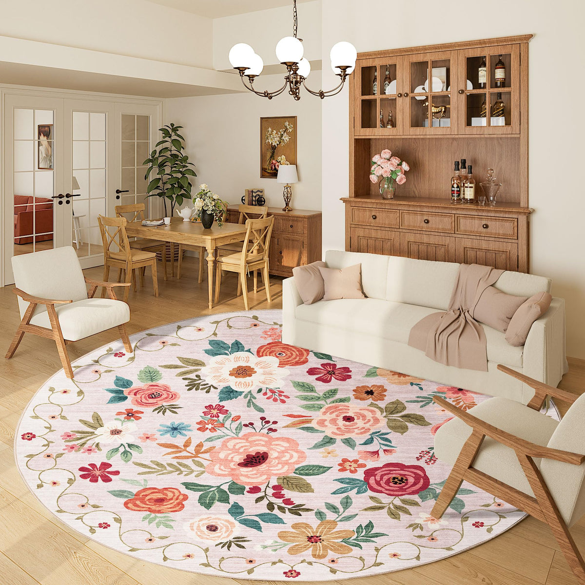 DUKINO Black Floral Area Rug for Modern Home Decor