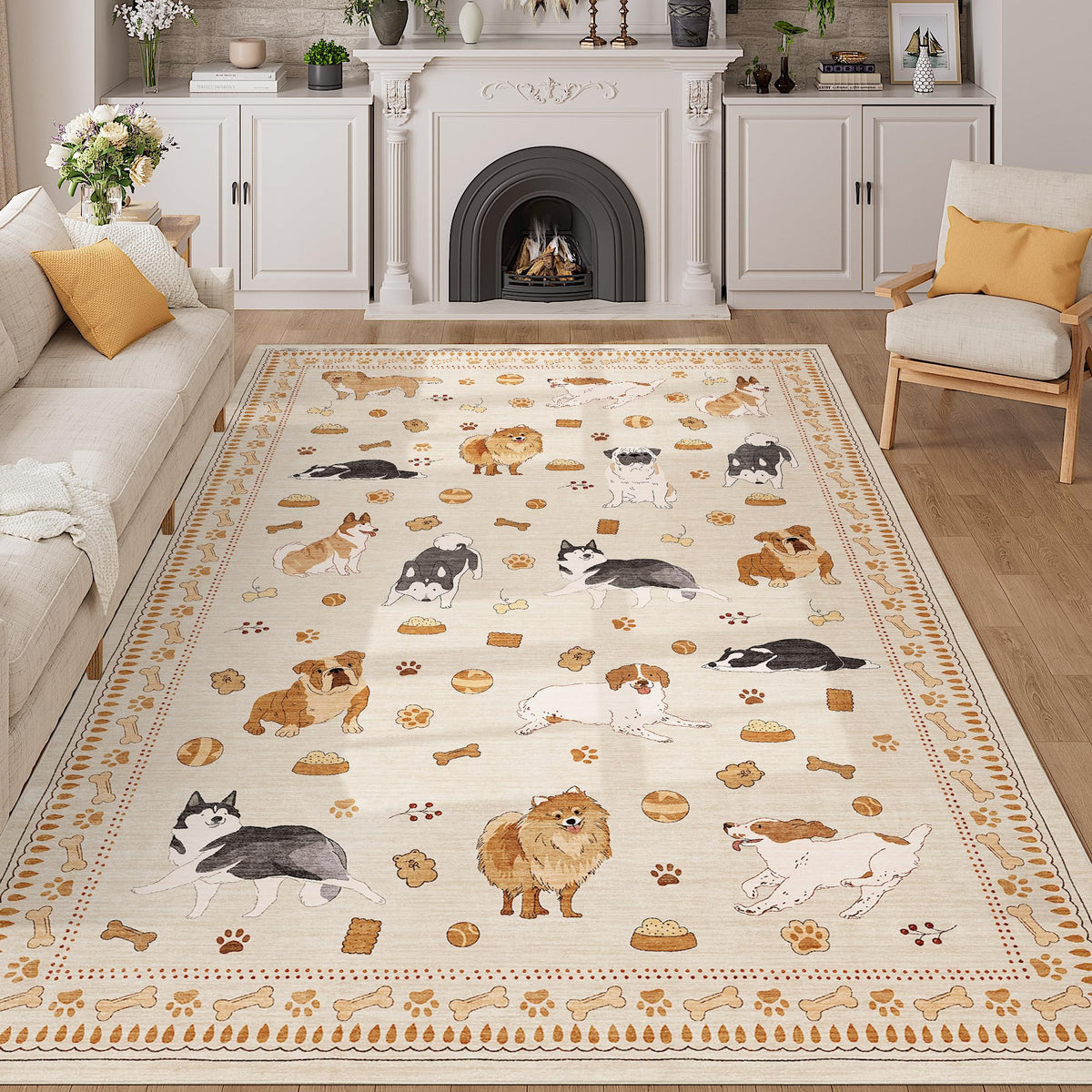 DUKINO Black Floral Area Rug for Modern Home Decor