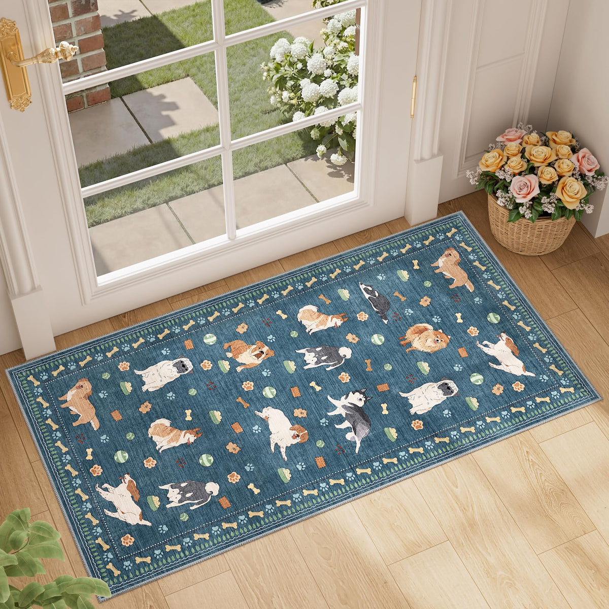 DUKINO Black Floral Area Rug for Modern Home Decor