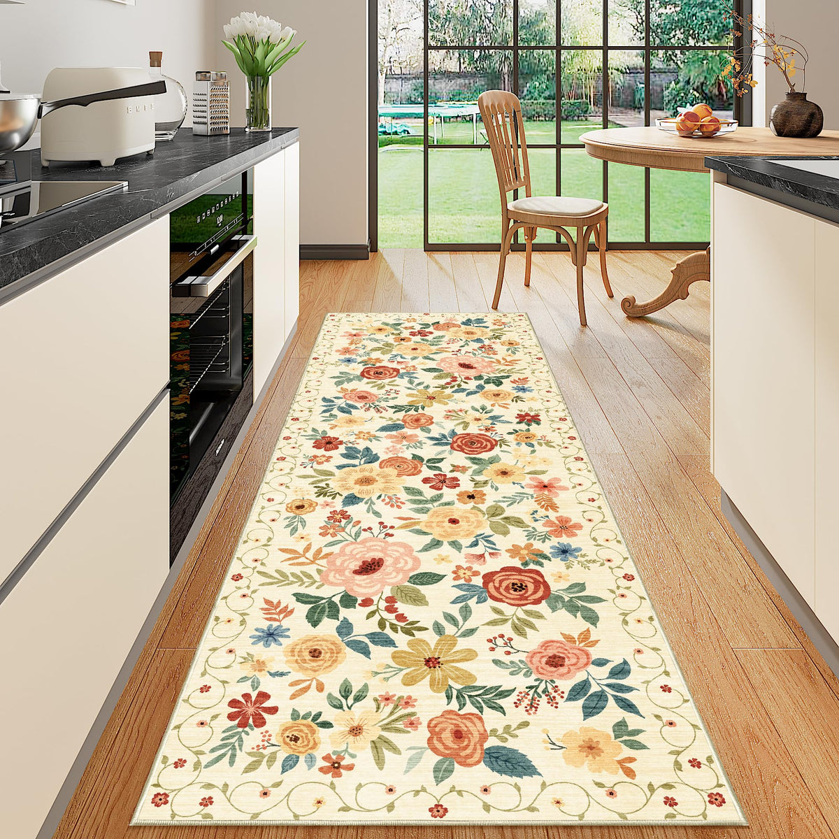 DUKINO Black Floral Area Rug for Modern Home Decor