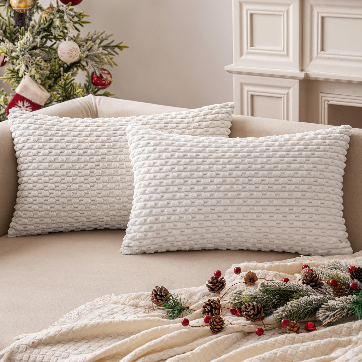 MIULEE Striped Corduroy Throw Pillow Covers, Set of 2