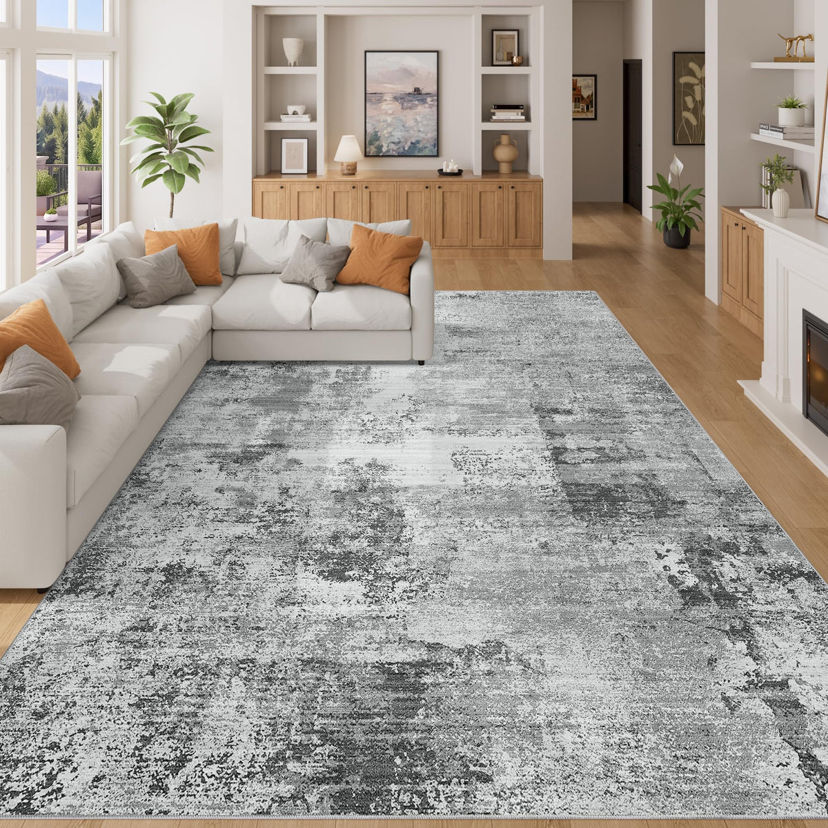 DUKINO Black Floral Area Rug for Modern Home Decor