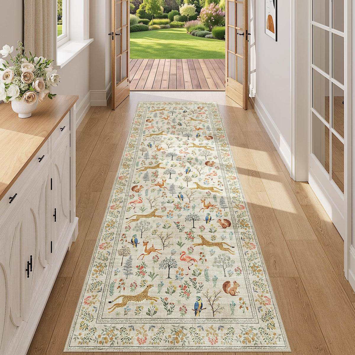 DUKINO Black Floral Area Rug for Modern Home Decor