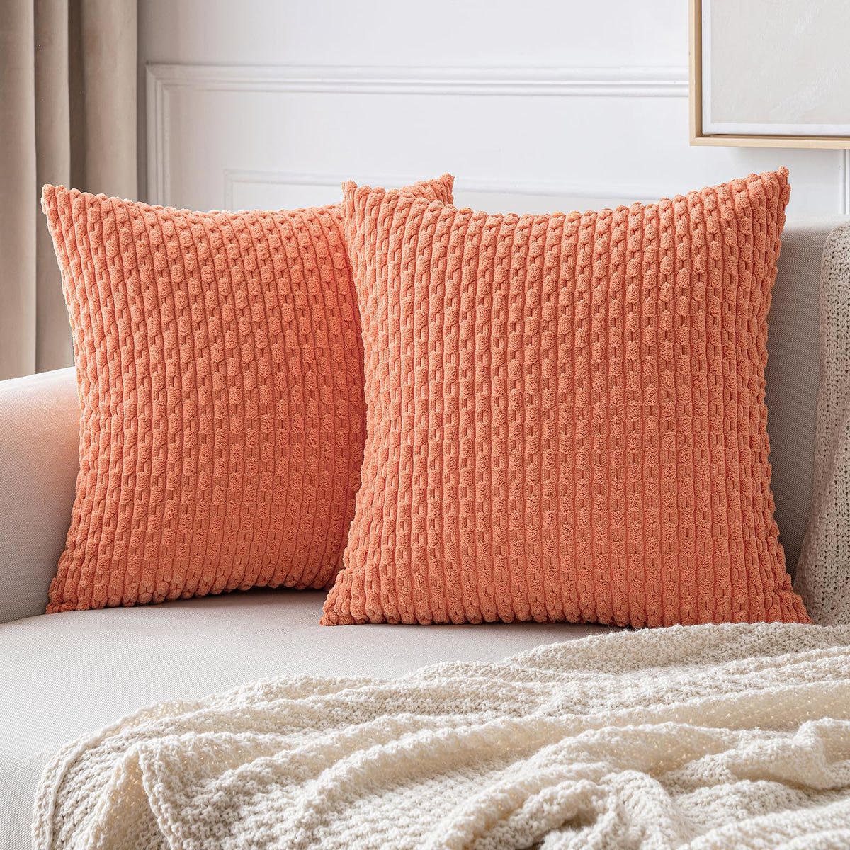 MIULEE Striped Corduroy Throw Pillow Covers, Set of 2