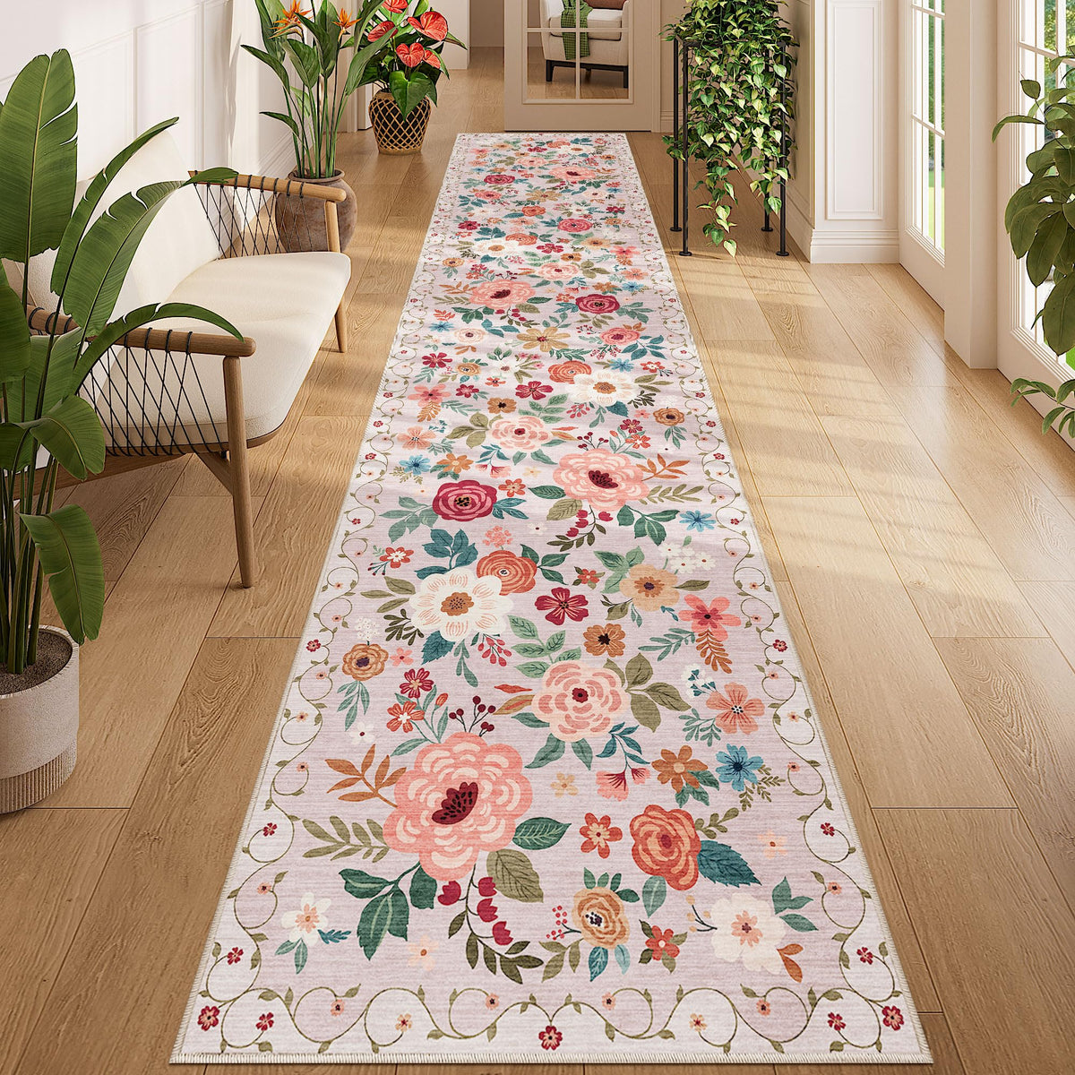 DUKINO Black Floral Area Rug for Modern Home Decor