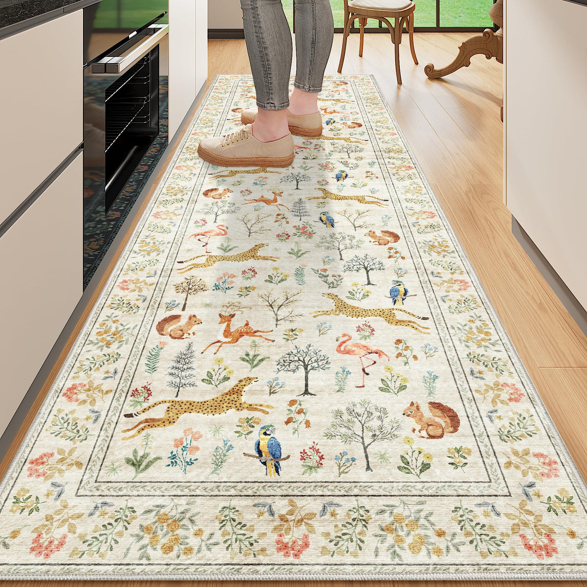 DUKINO Black Floral Area Rug for Modern Home Decor