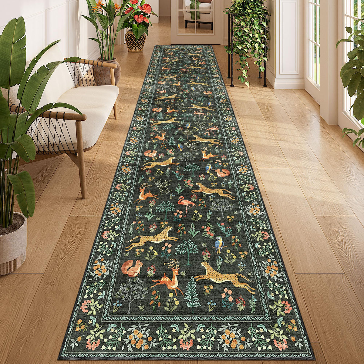 DUKINO Black Floral Area Rug for Modern Home Decor