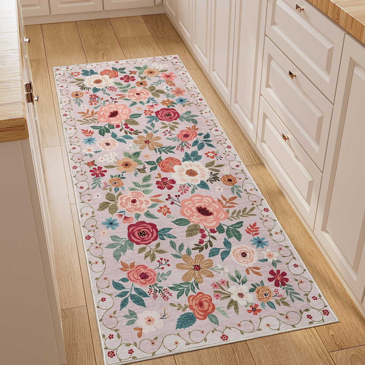 DUKINO Black Floral Area Rug for Modern Home Decor