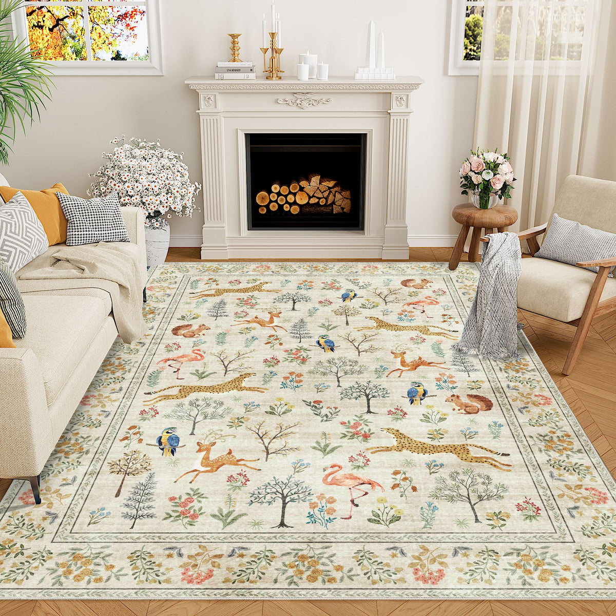 DUKINO Black Floral Area Rug for Modern Home Decor